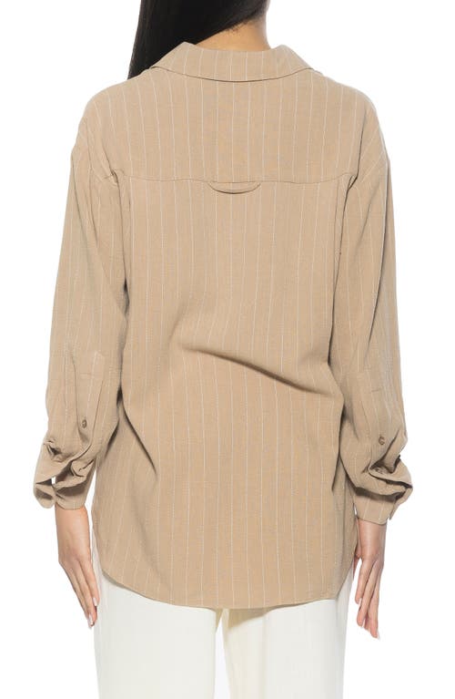 Alexia Admor Amber Stripe High-low Button-up Shirt In Beige Stripe
