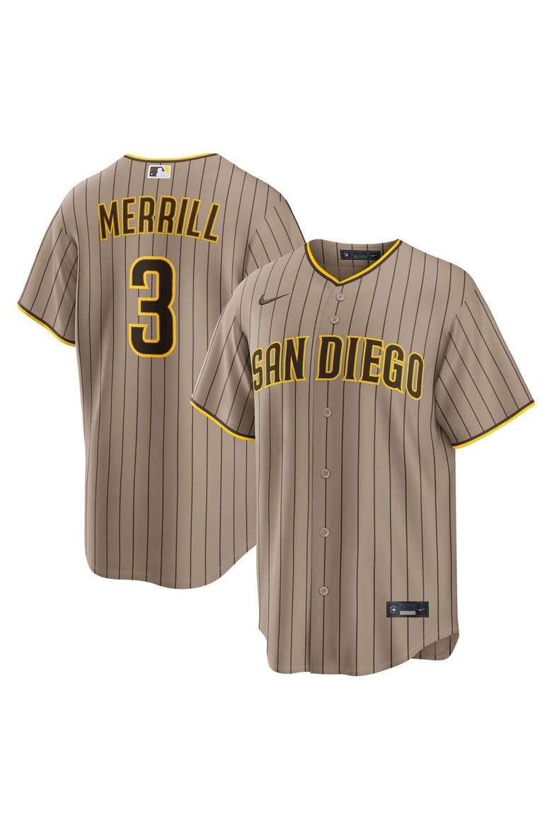 Men's Nike Jackson Merrill Sand San Diego Padres Alternate Replica Jersey, Main, color, Khaki