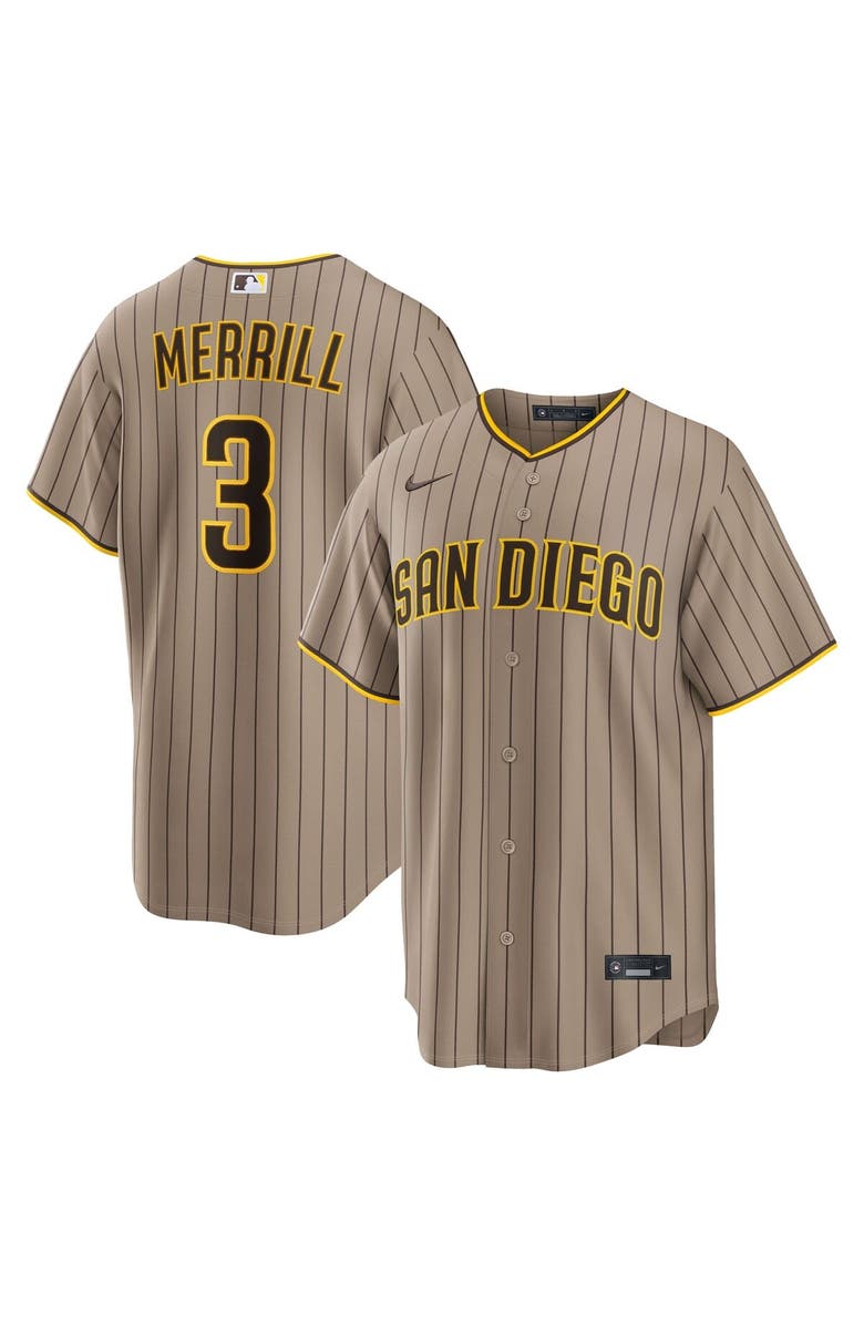 Nike Men's Nike Jackson Merrill Sand San Diego Padres Alternate Replica Jersey, Main, color, Khaki