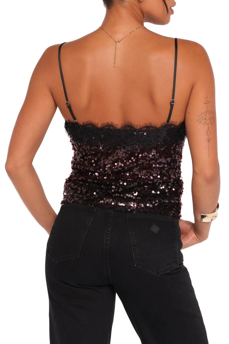 Lace Trim Sequin Camisole, Alternate, color, BURGUNDY