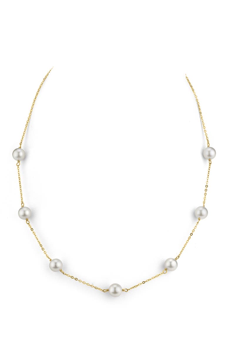 The Pearl Source Japanese Akoya Pearl Tincup Necklace, Main, color, White Gold