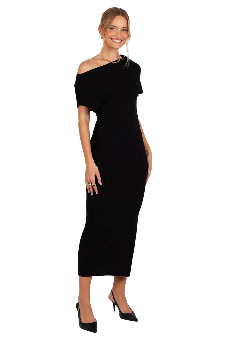 Otis Short Sleeve Ribbed Midi Dress, Alternate, color, BLACK