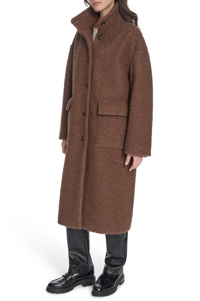 Bouclé Longline Cocoon Car Coat, Alternate, color, BROWN