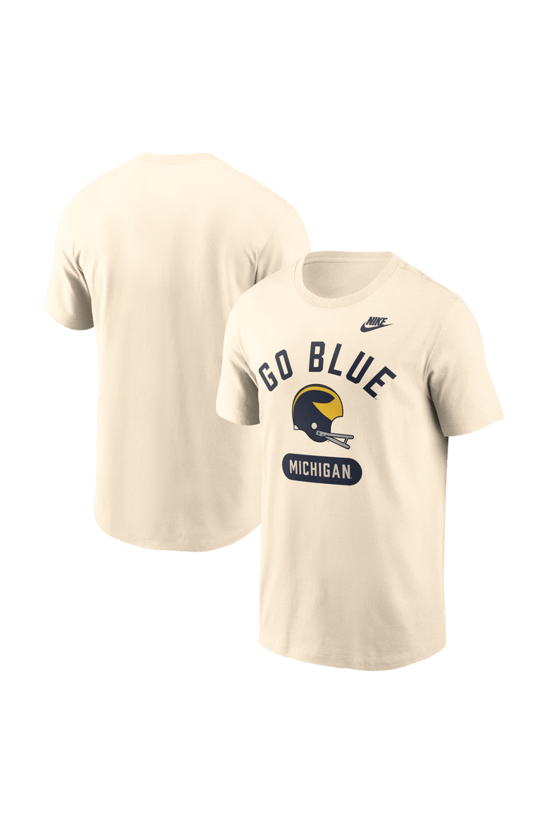 Men's Nike Natural Michigan Wolverines Legacy Arch Helmet T-Shirt, Main, color, Natural