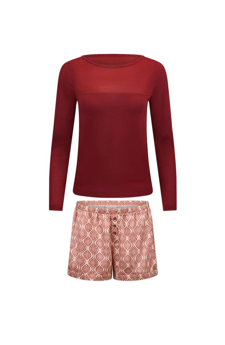 Adore Me Mei Long Sleeve & Shorts Pajama Set, Alternate, color, Floral Beige