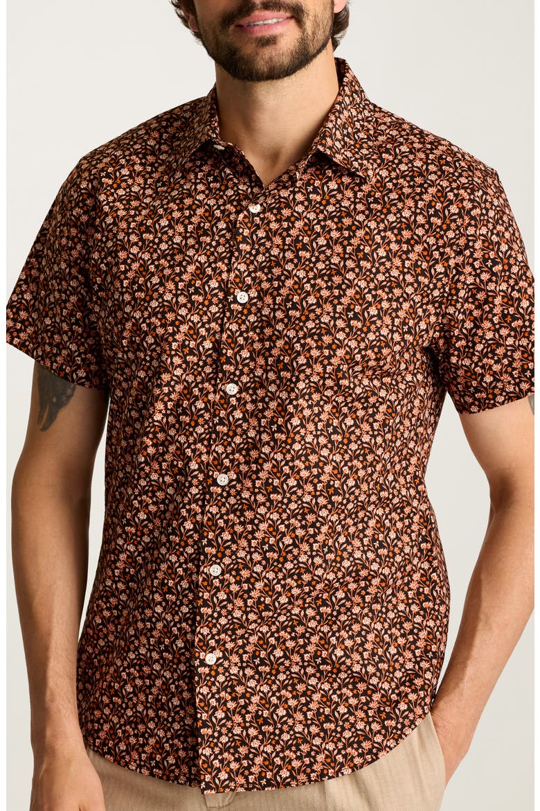 Riviera Slim Fit Tropical Print Short Sleeve Stretch Cotton Button-Up Shirt, Main, color, PERCHOIR FLORAL