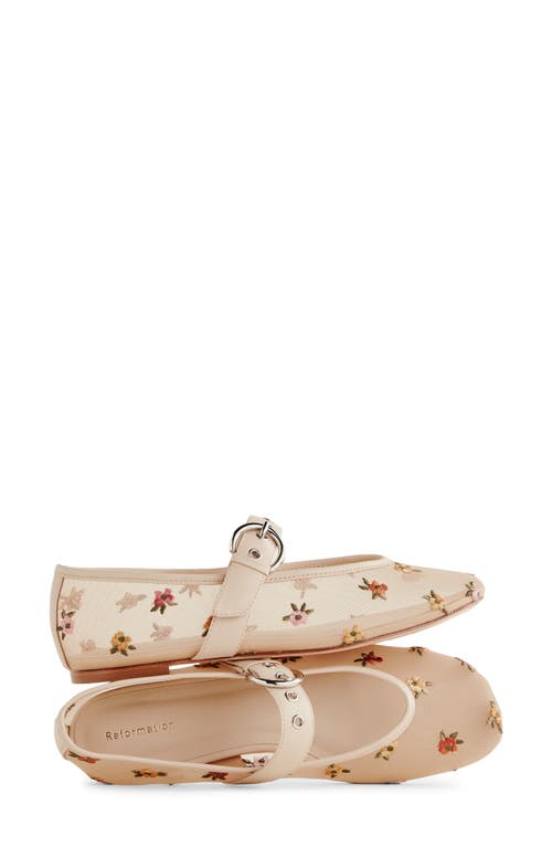 Reformation Bethany Ballet Flat In Embroidered Nude Mesh