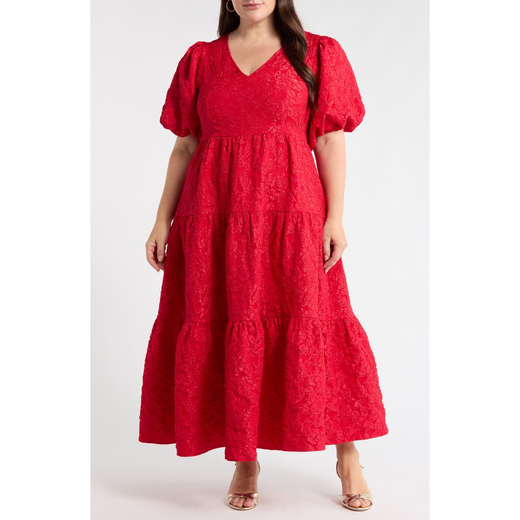 Sugarlips Arielle Floral Jacquard Maxi Dress In Red