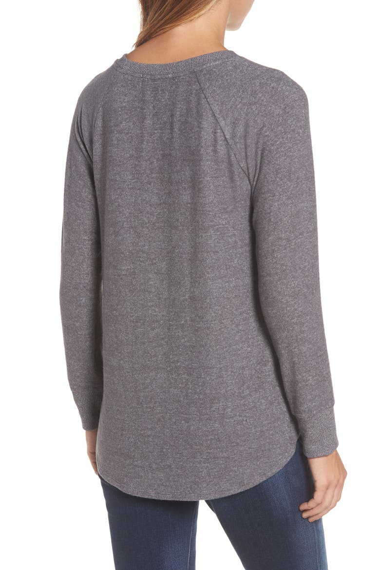 Gibson Tie Front Cozy Fleece Pullover, Alternate, color, CHARCOAL