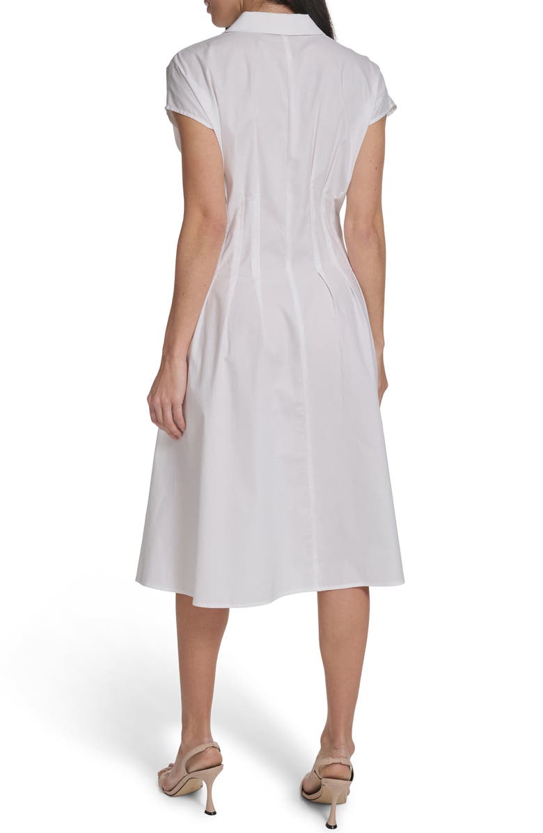 Calvin Klein Cap Sleeve Cotton Blend A-Line Shirtdress, Alternate, color, White