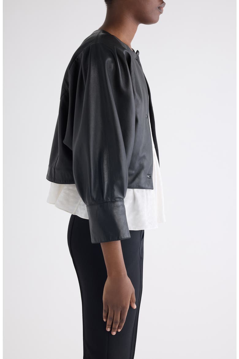 Plongé Lambskin Leather Short Jacket, Alternate, color, BLACK