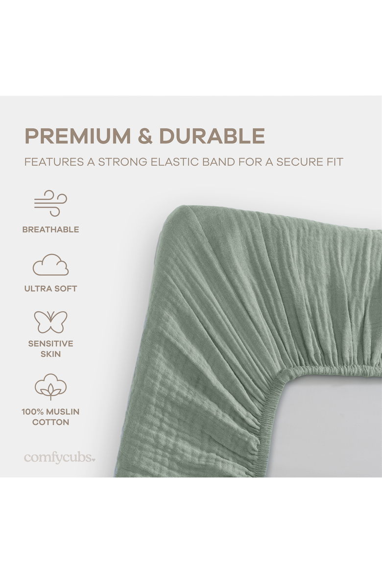 Muslin Cotton Bassinet Sheets, 2 Pack, Alternate, color, Fern and Cream