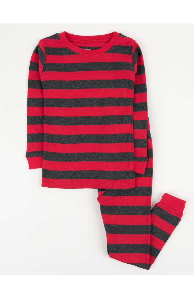 Leveret Two-Piece Printed Cotton Pajamas, Stripes, Animals & Characters, Main, color, Red & Grey Stripes