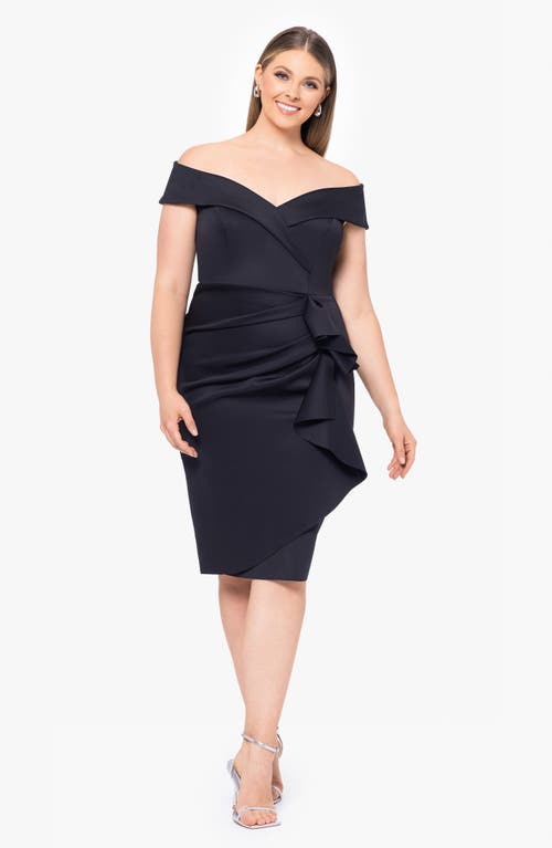 Xscape Evenings Ruffle Off The Shoulder Scuba Cocktail Dress