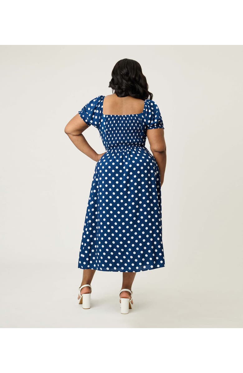 Unique Vintage Plus Size Dot Puff Sleeve Midi Dress, Alternate, color, Navy/White