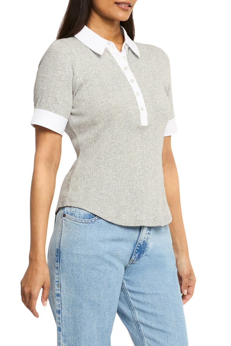 Jaden Rib Polo Top, Main, color, HEATHER GREY/ WHITE