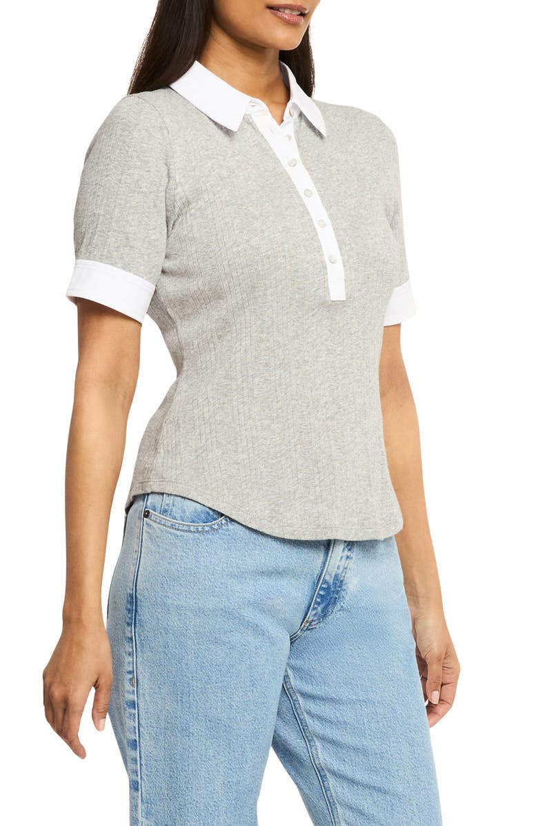 Cinq à Sept Jaden Rib Polo Top, Main, color, Heather Grey/ White