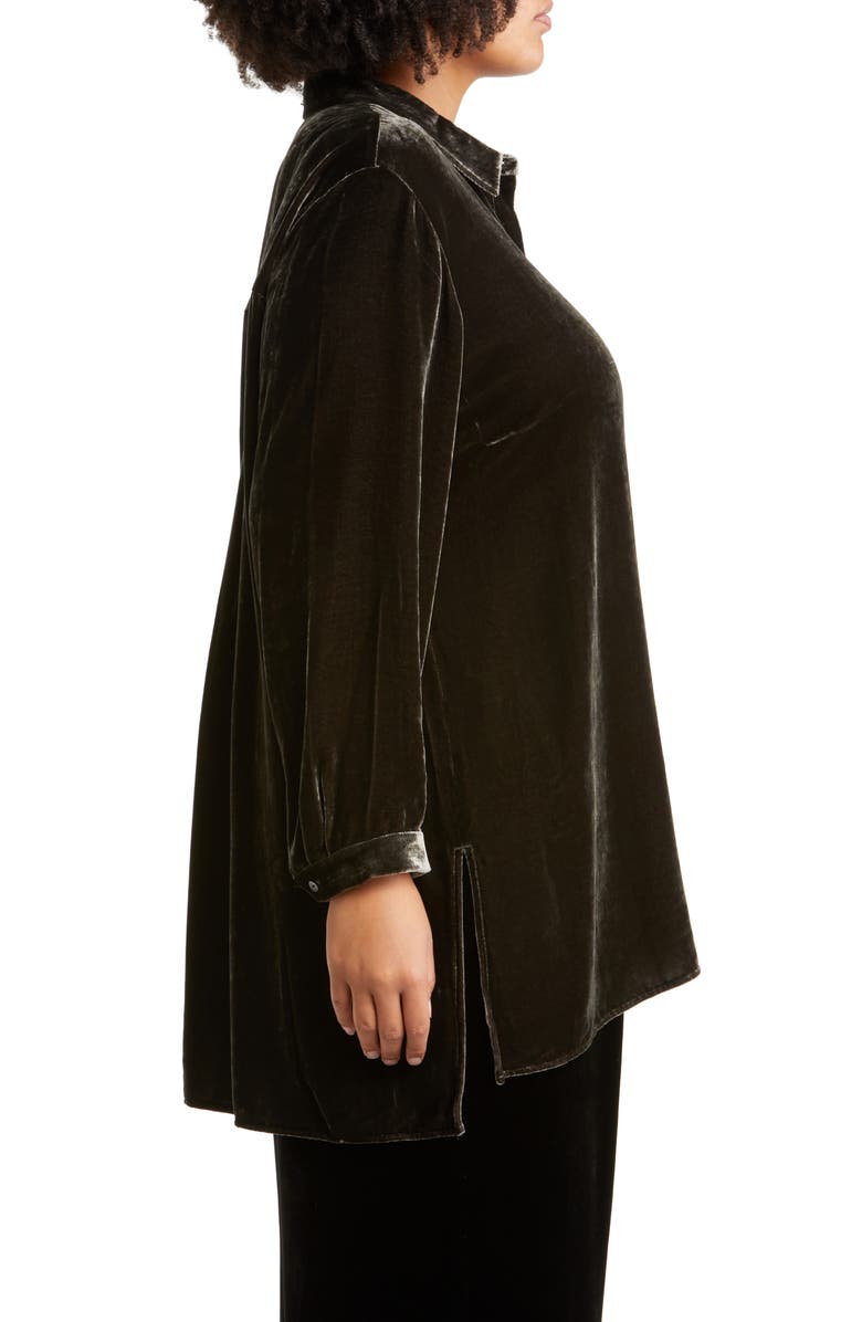 Eileen Fisher Classic Collar Long Velvet Button-Up Shirt, Alternate, color,