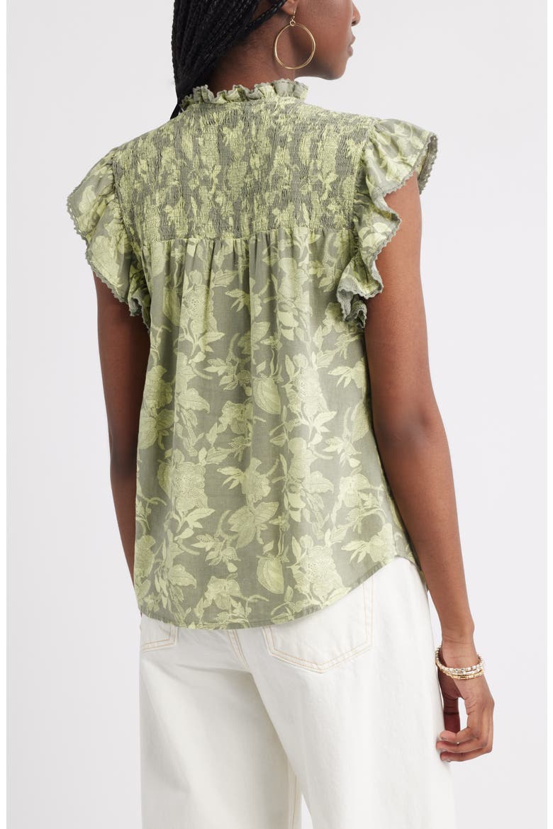 Smocked Yoke Linen Blend Shirt, Alternate, color, OLIVE- GREEN JILL BLOOM