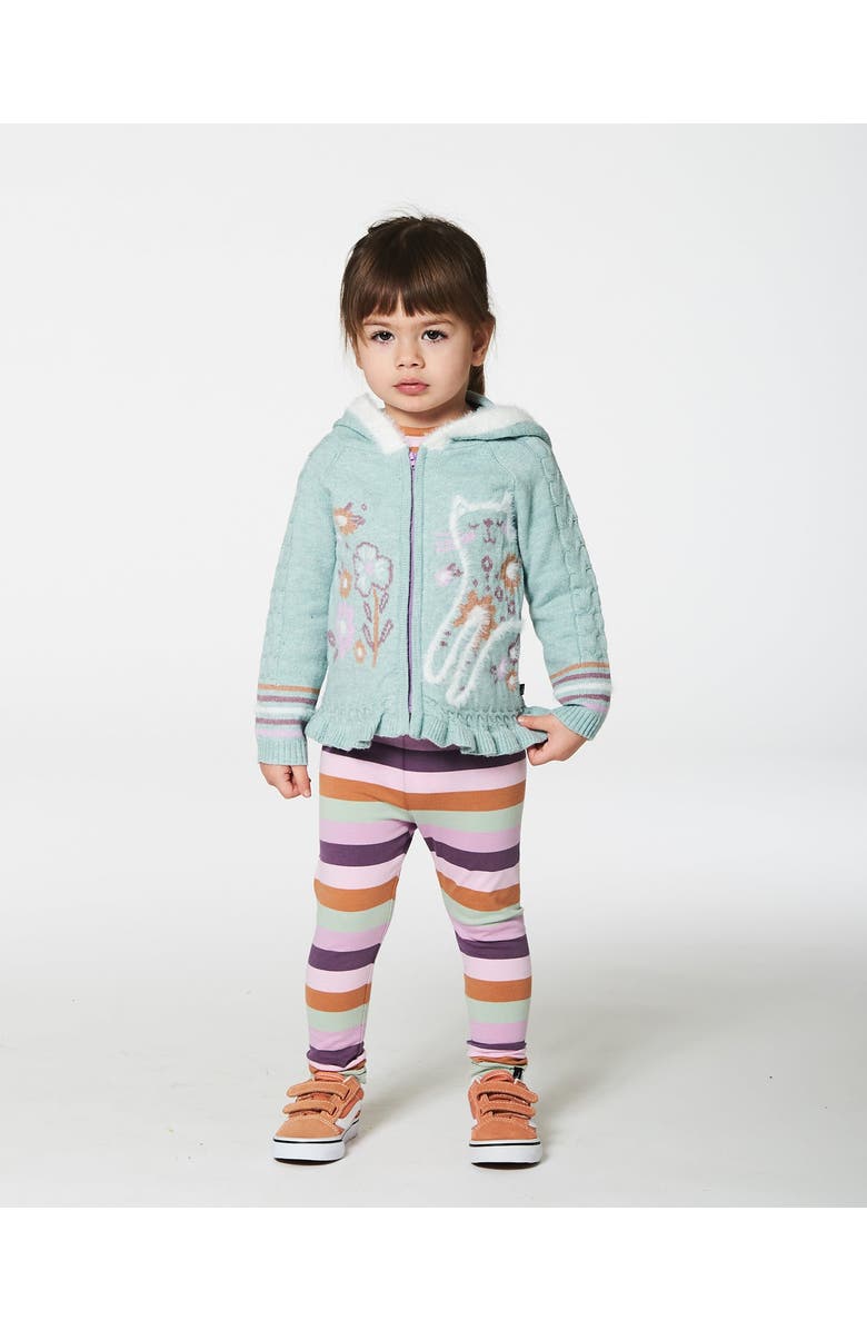 Deux par Deux Little Girl's Jacquard Hooded Knit Cardigan Light Turquoise, Alternate, color, Frosty Green