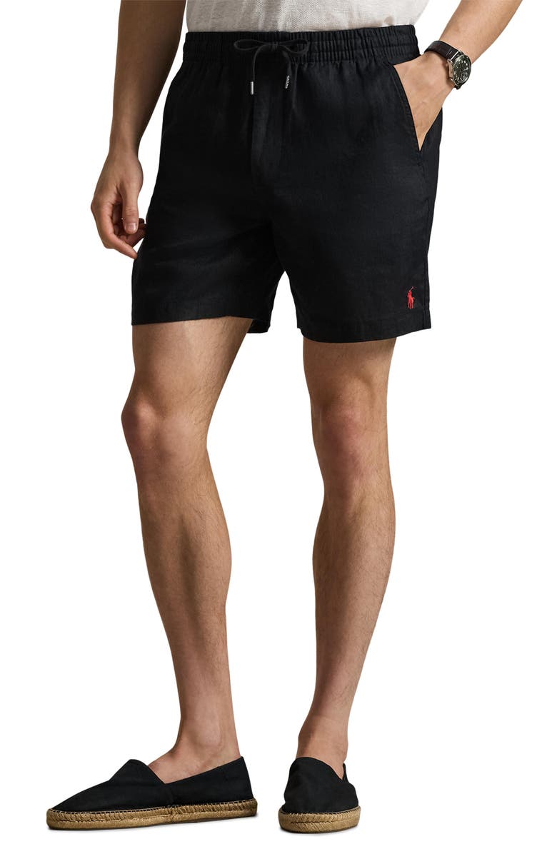 Polo Ralph Lauren Polo Prepster 6-Inch Drawstring Linen Shorts, Main, color, Polo Black