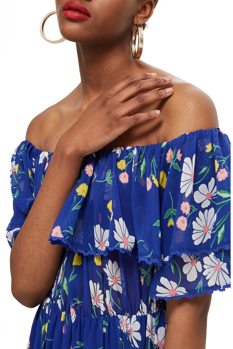 Blair Floral Off the Shoulder Maxi Dress, Alternate, color, BLUE MULTI