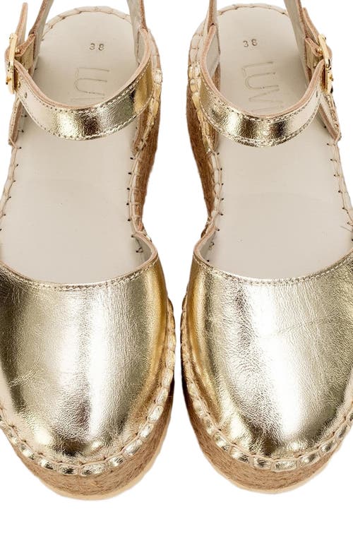 Forever & Always Shoes Viba Leather Esprarille Platform Wedge Sandals In Gold Leather