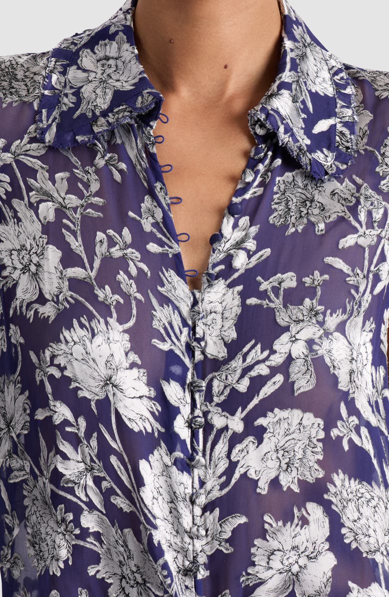 Alice + Olivia Layered Ruffle Sleeve Shirt, Alternate, color, Blooming Wild Indigo