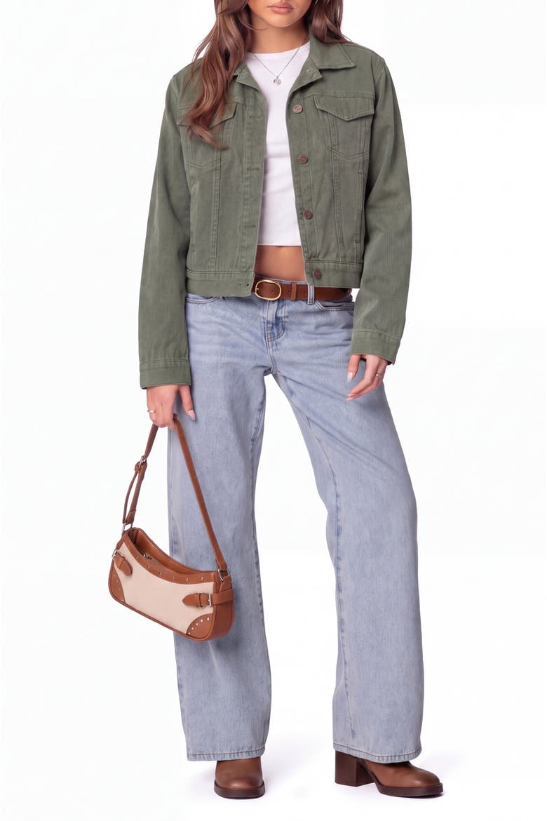 Stretch Cotton Twill Trucker Jacket, Alternate, color, Green