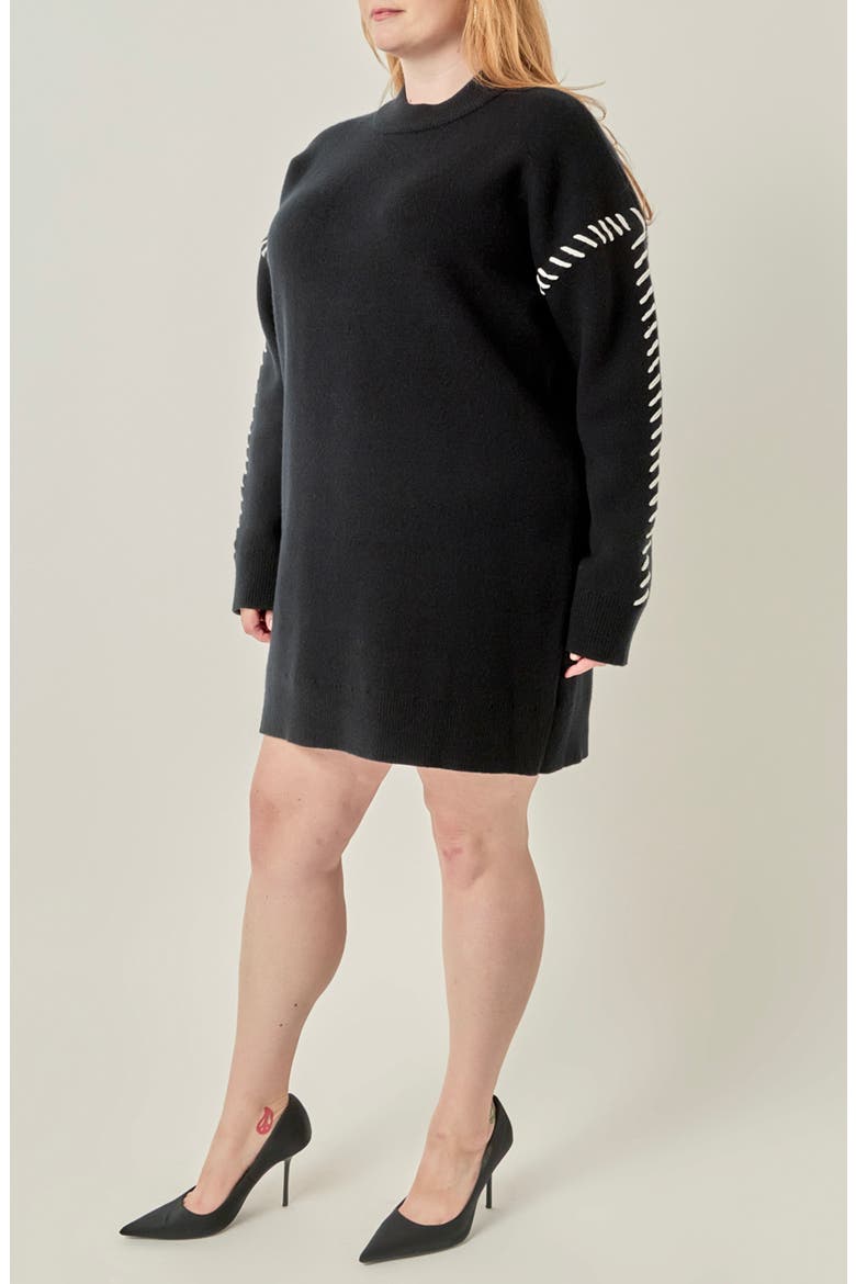 Whipstitched Knit Minidress, Alternate, color, BLACK/ IVORY