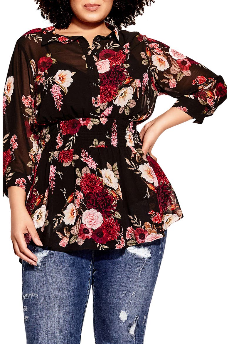 Floral Paradise Smock Waist Blouse, Alternate, color, BLACK FLORAL PARADISE