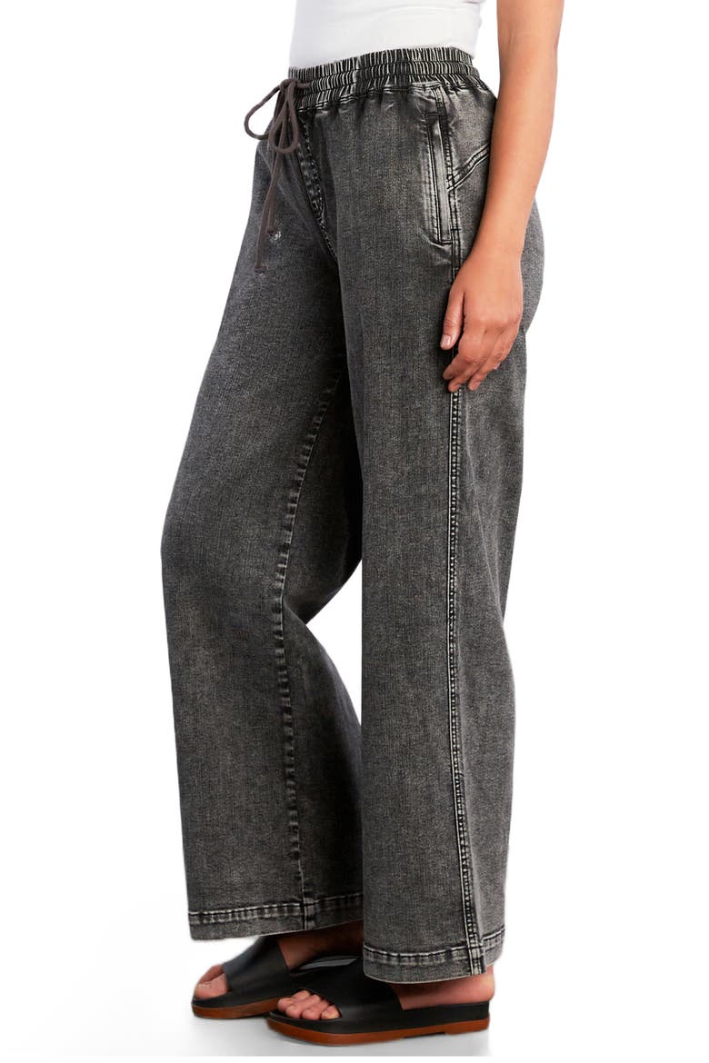 Drawstring Waist Wide Leg Jeans, Alternate, color, BLACK DIAMOND