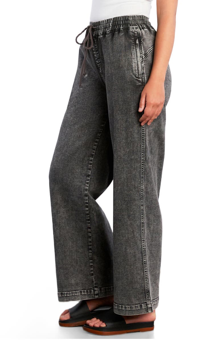 Wash Lab Denim Drawstring Waist Wide Leg Jeans, Alternate, color, Black Diamond