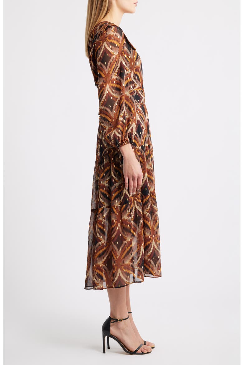 Metallic Fleck Abstract Print Long Sleeve Chiffon Dress, Alternate, color, BLACK MULTI