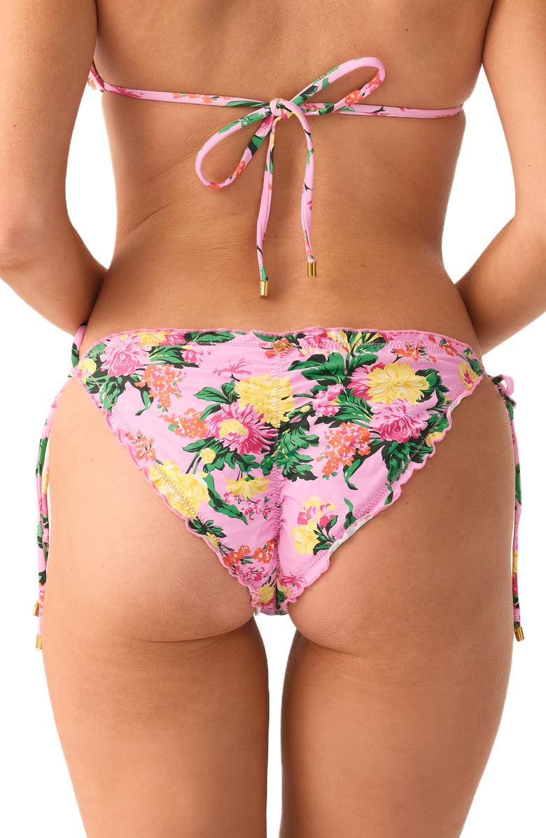 PQ SWIM Lettuce Edge Trim Side Tie Bikini Bottoms, Alternate, color, Dahlia