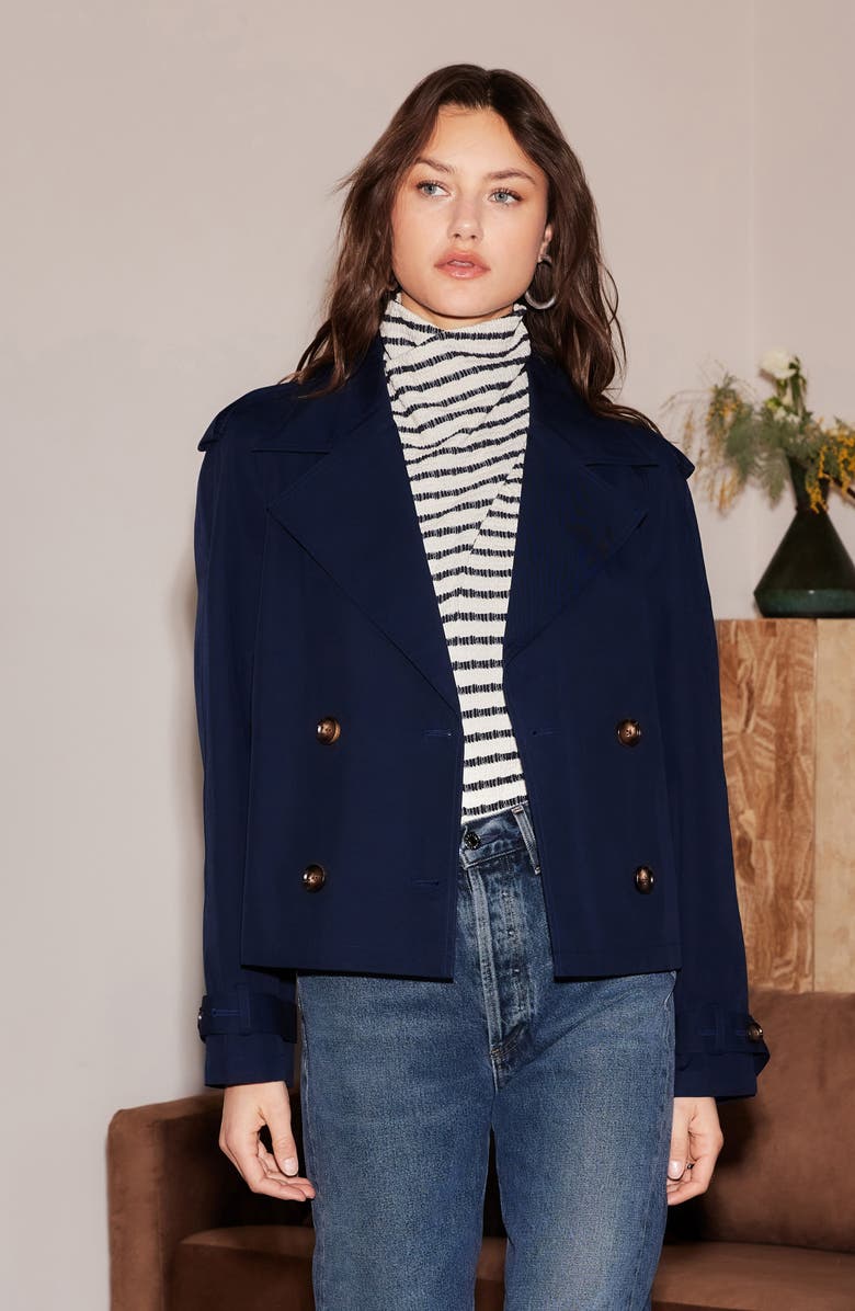 FIFTEEN TWENTY Chelsea Double Breasted Crop Trench Coat, Alternate, color, Navy