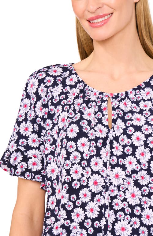 Cece Keyhole Ruffle Top In Classic Navy