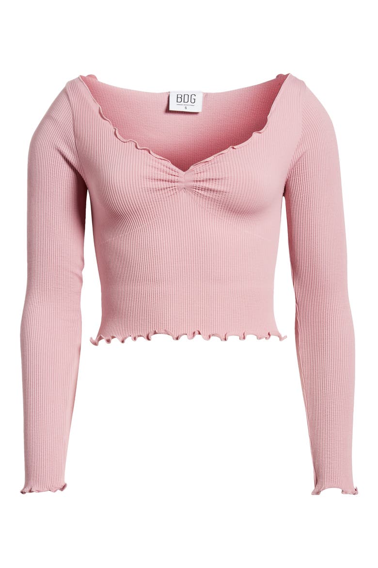 Elsie Rib Long Sleeve Crop Top, Alternate, color, PINK