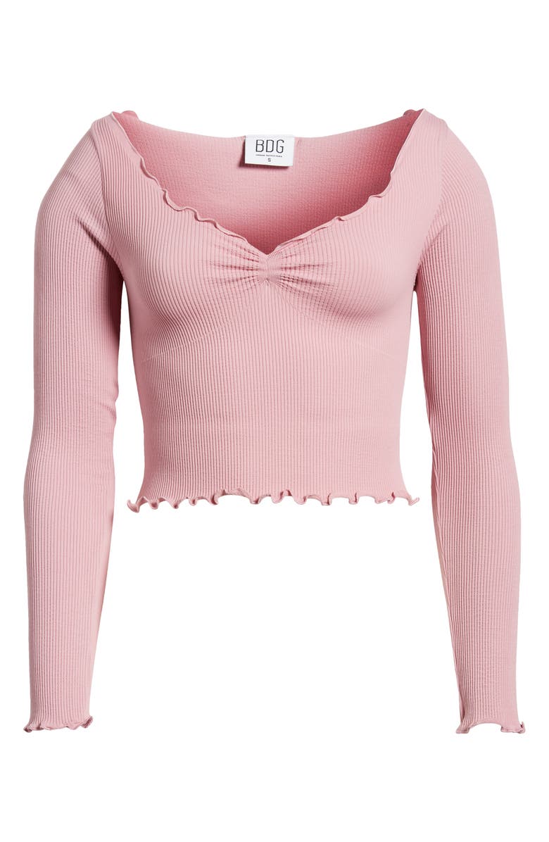 BDG Urban Outfitters Elsie Rib Long Sleeve Crop Top, Alternate, color, Pink