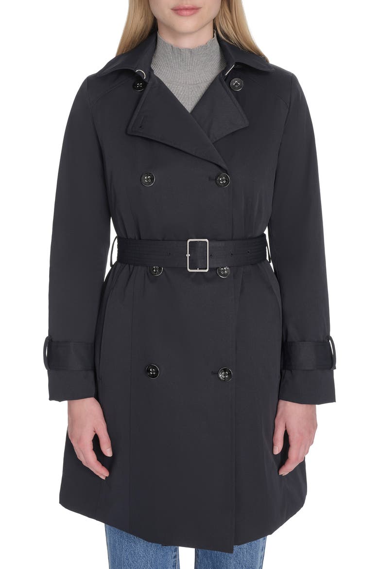 Water Resistant Twill Hooded Trench Coat, Alternate, color, NAVY