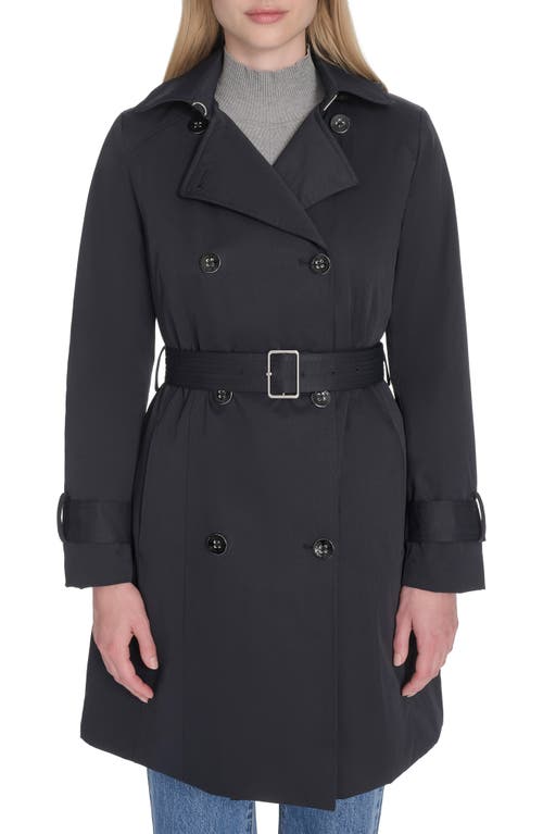 Cole Haan Water Resistant Twill Hooded Trench Coat In Black