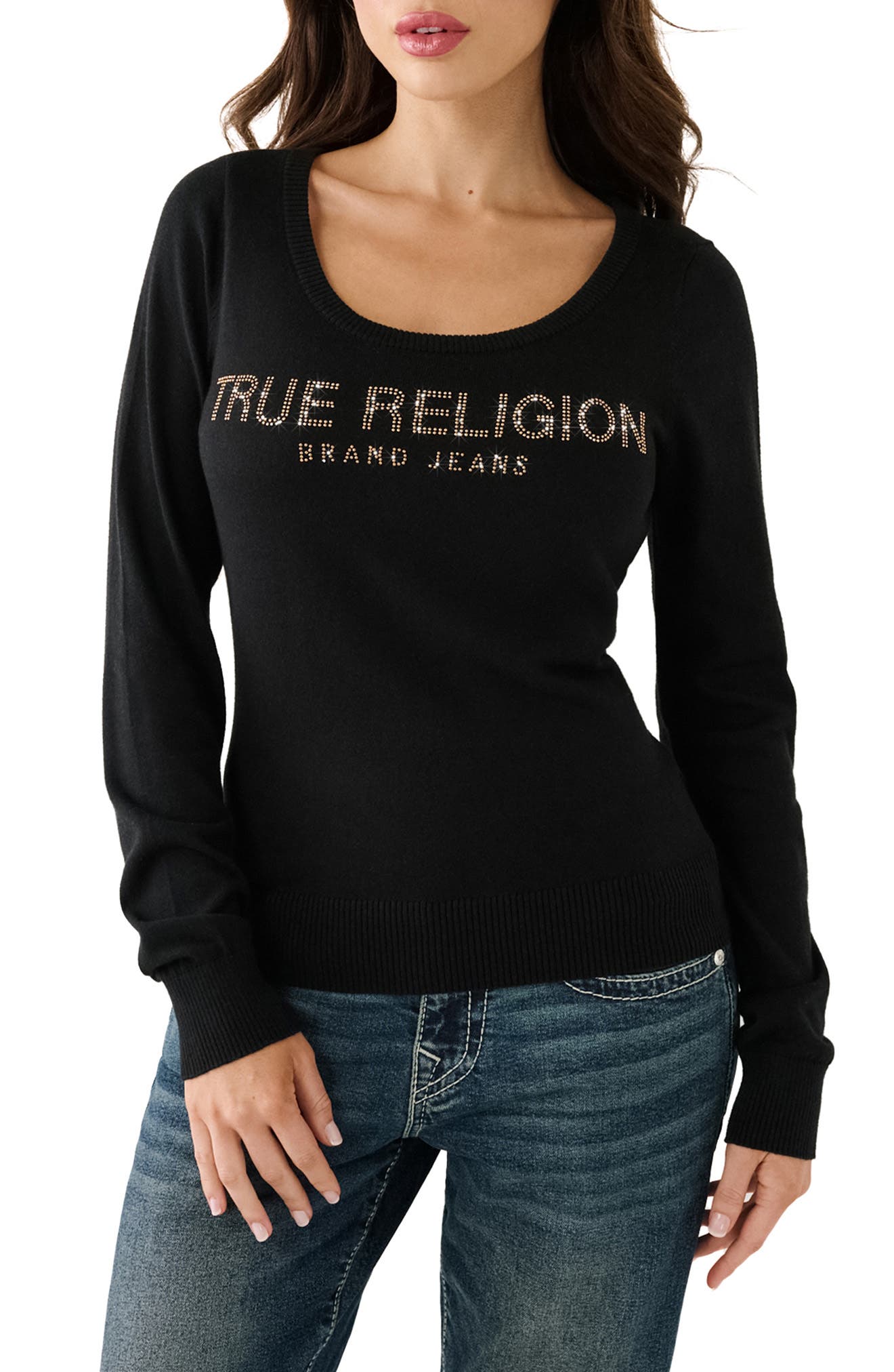 True Religion Rhinestone Logo Pullover Sweater (Women) | Nordstromrack