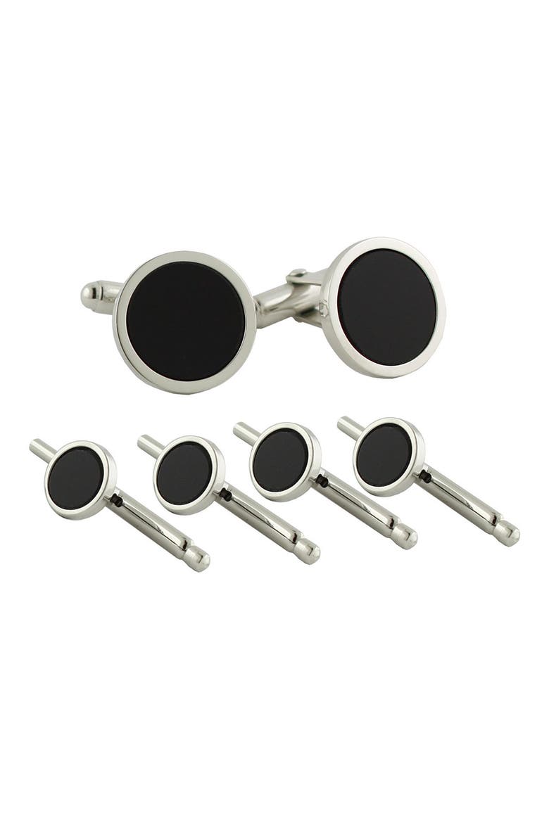 Onyx Cuff Link & Stud Set, Main, color, SILVER/ ONYX STUD SET