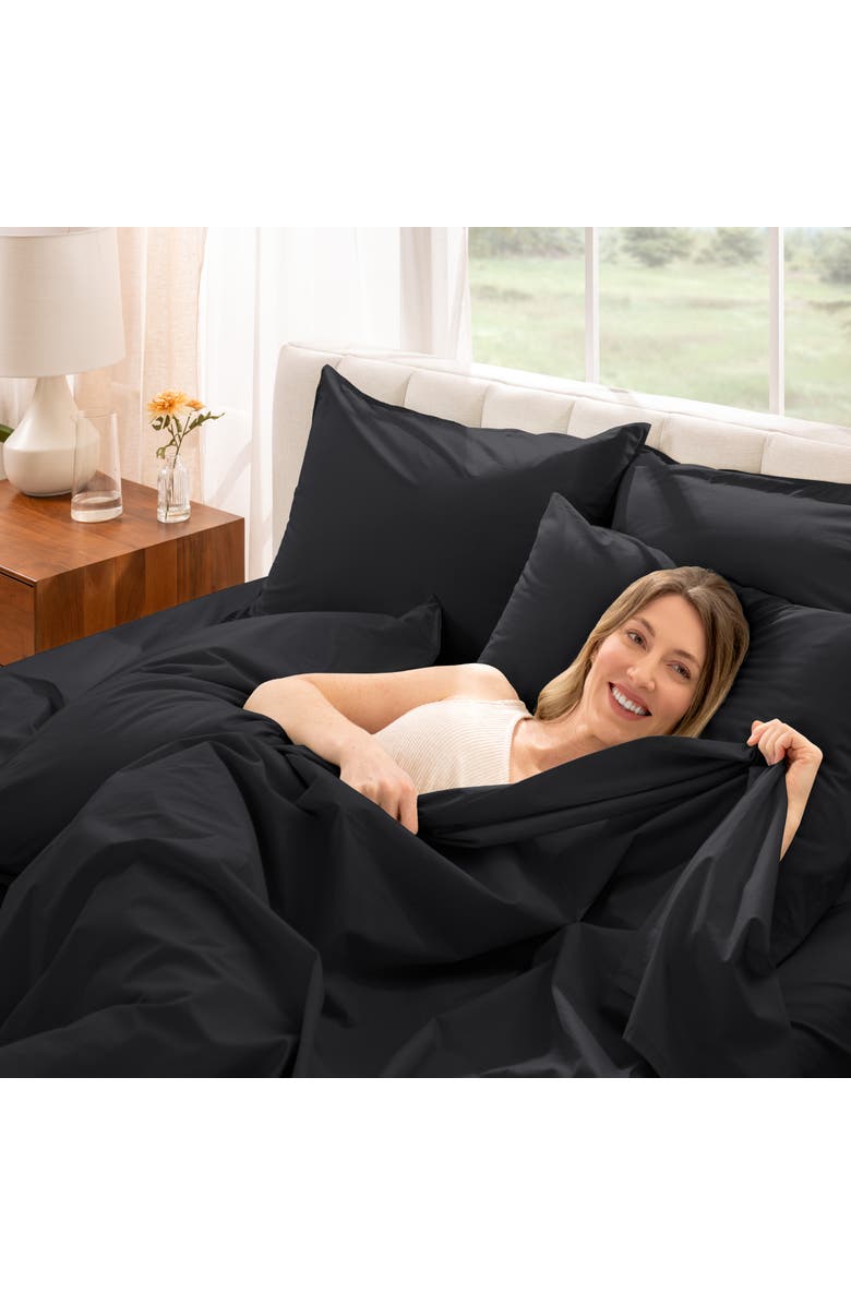 Bare Home 100% Organic Cotton Percale Cooling Sheet Set - Split Head King, Alternate, color, Black