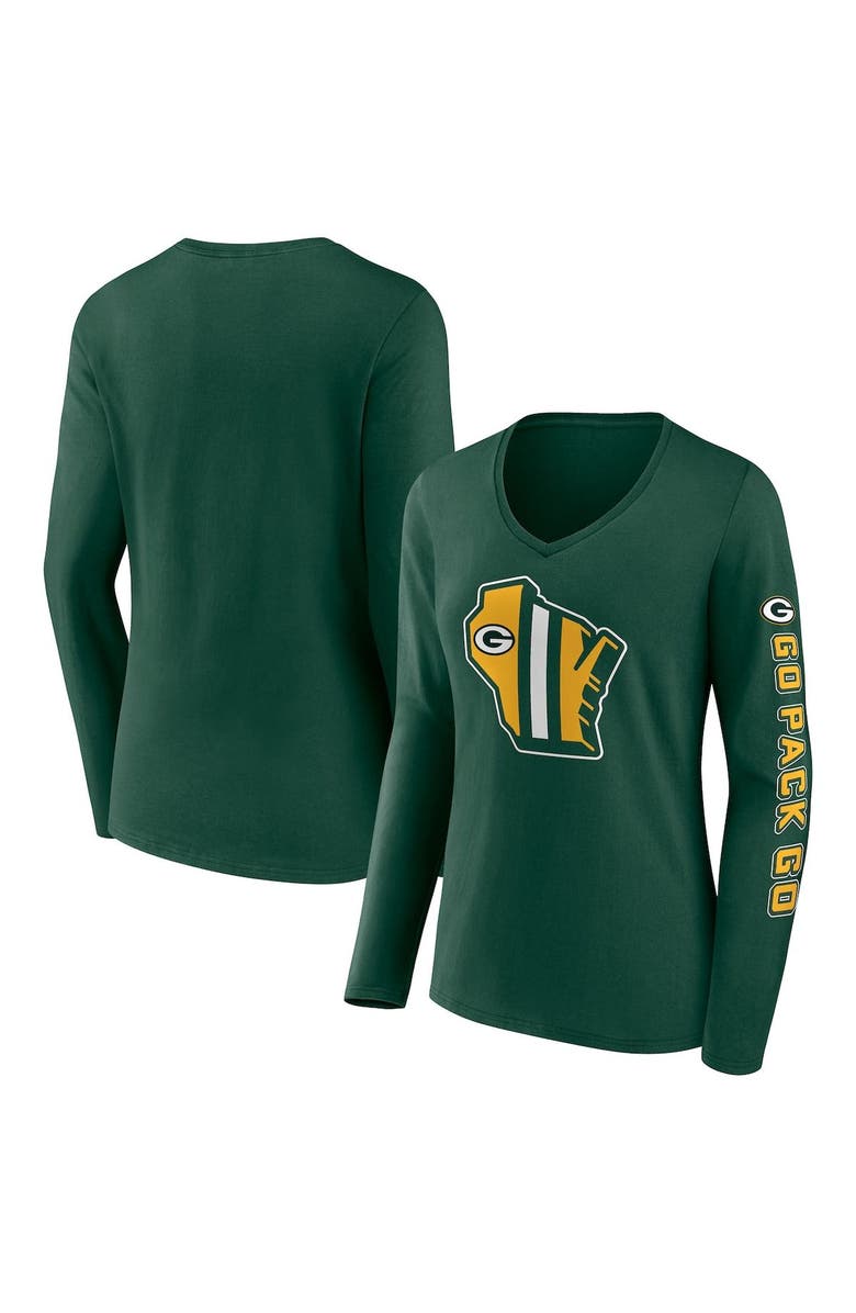 FANATICS Women's Fanatics Branded Green Green Bay Packers Hometown Sweep Long Sleeve V-Neck T-Shirt, Main, color, 