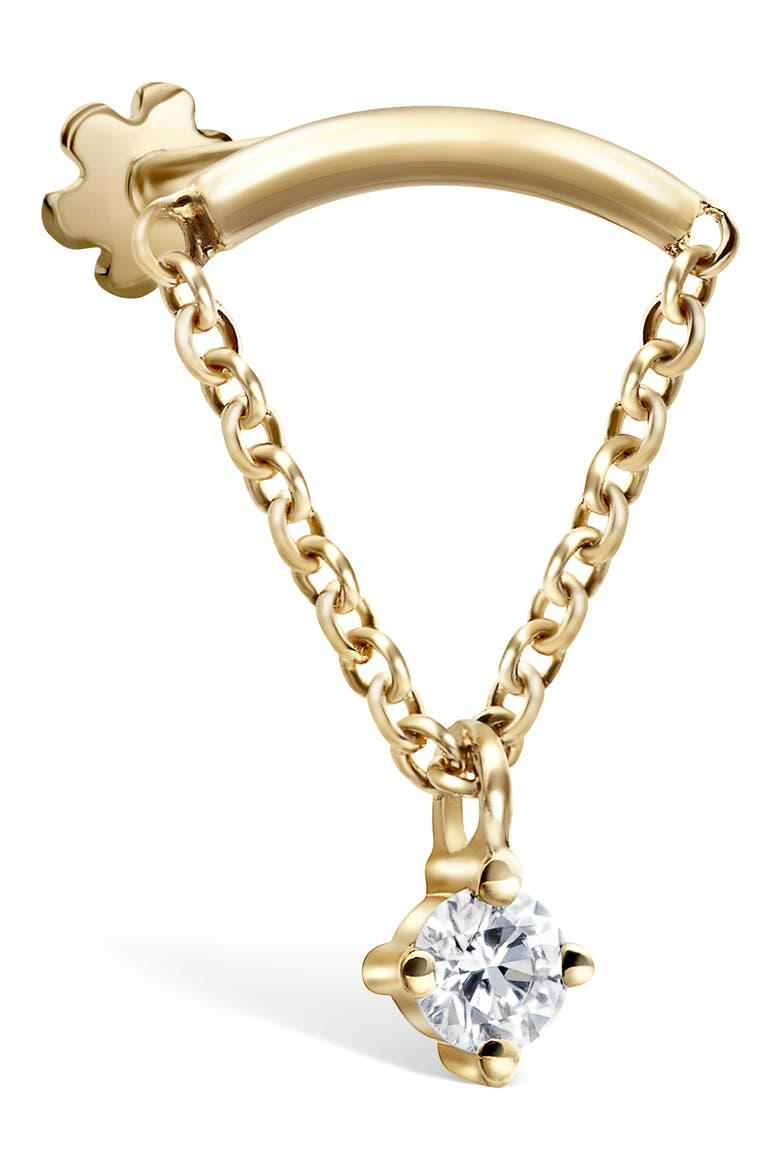 Prong Set Diamond Drape Threaded Single Stud Earring, Main, color, YELLOW GOLD