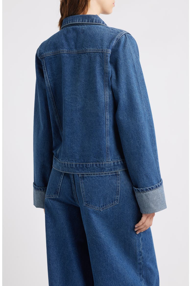 Rhinestone Detail Denim Trucker Jacket, Alternate, color, RINSE WASH