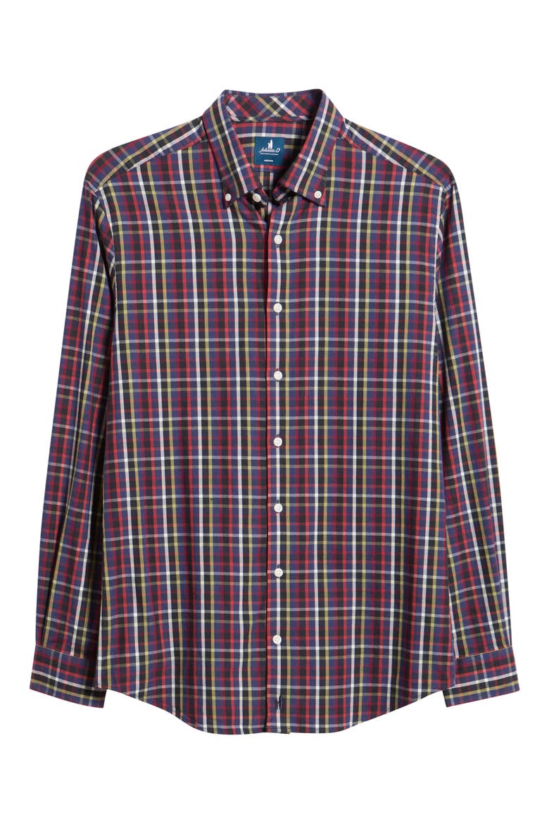 Battery Pane Plaid Performance Button-Down Shirt, Alternate, color, NAVY