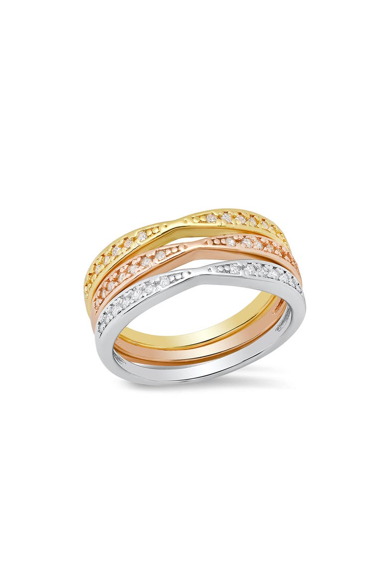 Set of 3 Tri-Tone Simulated Diamond Band Rings, Main, color, GOLD MULTI