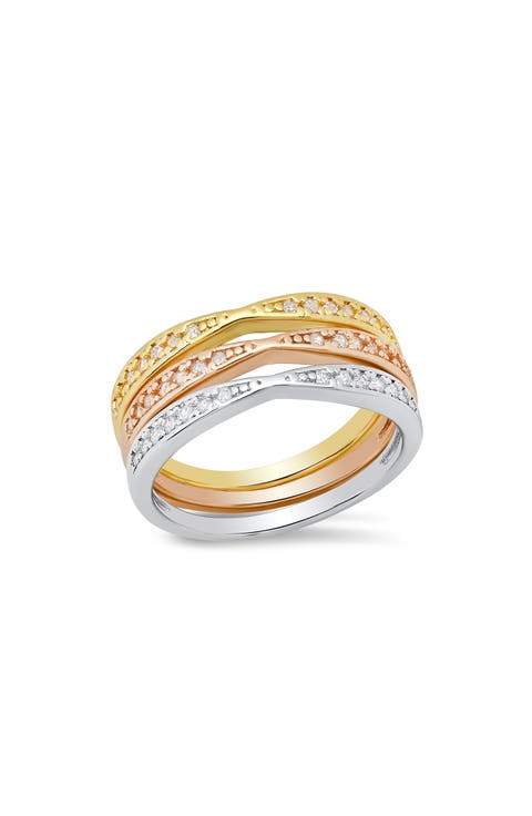 Set of 3 Tri-Tone Simulated Diamond Band Rings
